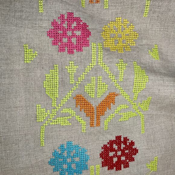 Uncle Frank Linen Cross Stitch Off Shoulder Tunic Peasant Dress Flax Size M - Picture 8 of 11